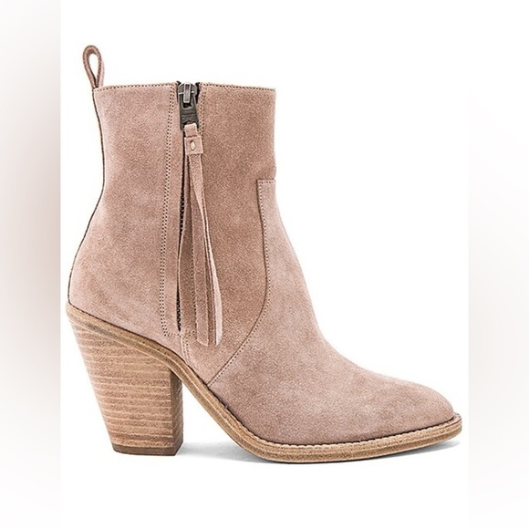 All Saints / Lorna taupe beige western block heel suede ankle boots Booties 37 7 - Picture 1 of 6